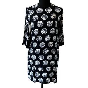 & Other Stories Black White Medallion Print Shift Dress 3/4 Sleeve Pockets‎ US 2